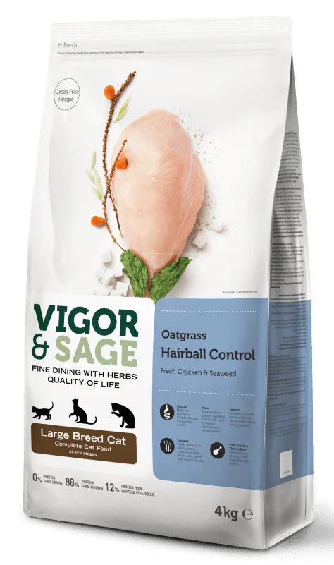 Vigor & Sage: Oatgrass Hairball Control Large Breed Cat