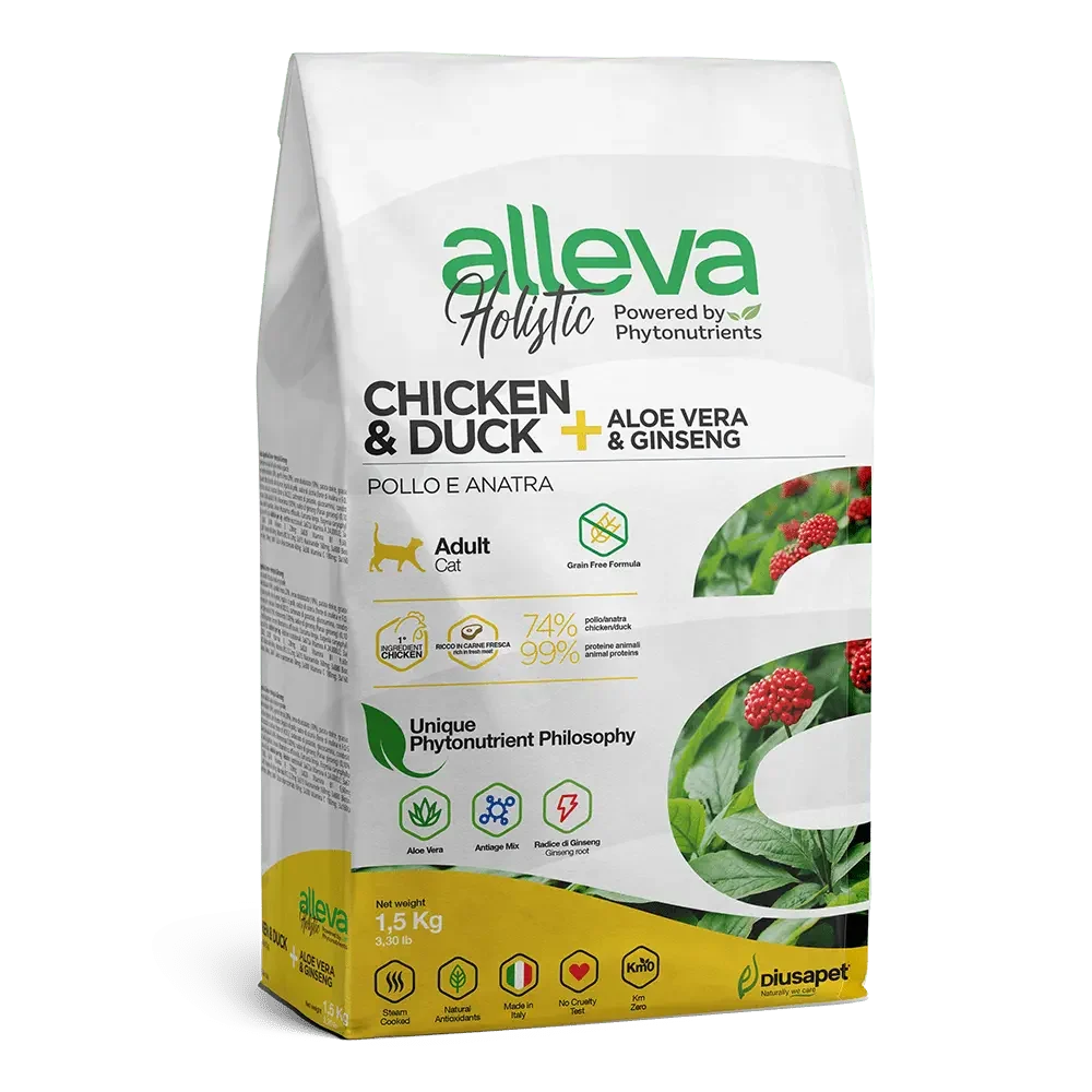 Alleva Holistic: Chicken & Duck + Aloe vera & Ginseng for adult cats 1.5kg