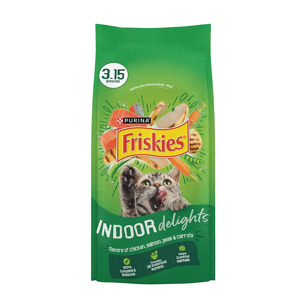 Friskies: Indoor Delights with Flavors of Chicken, Salmon, Peas & Carrots New