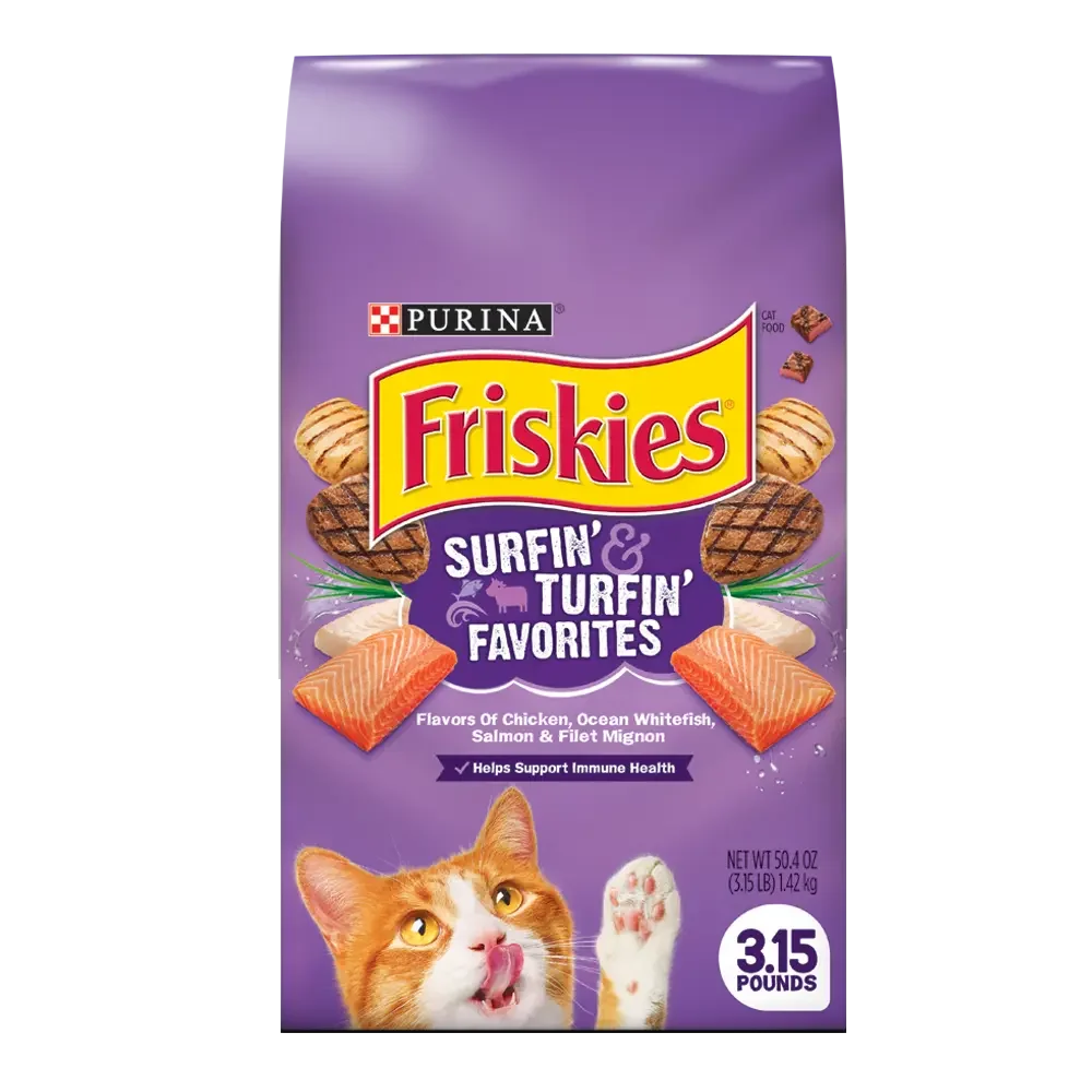 Friskies: Surfin' & Turfin' Favorites with Flavors of Chicken, Ocean Whitefish, Salmon & Filet Mignon