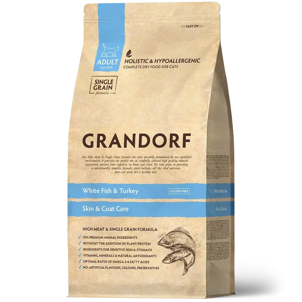 Grandorf: White Fish and Turkey for Adult Cats With Sensitive Skin And Coat