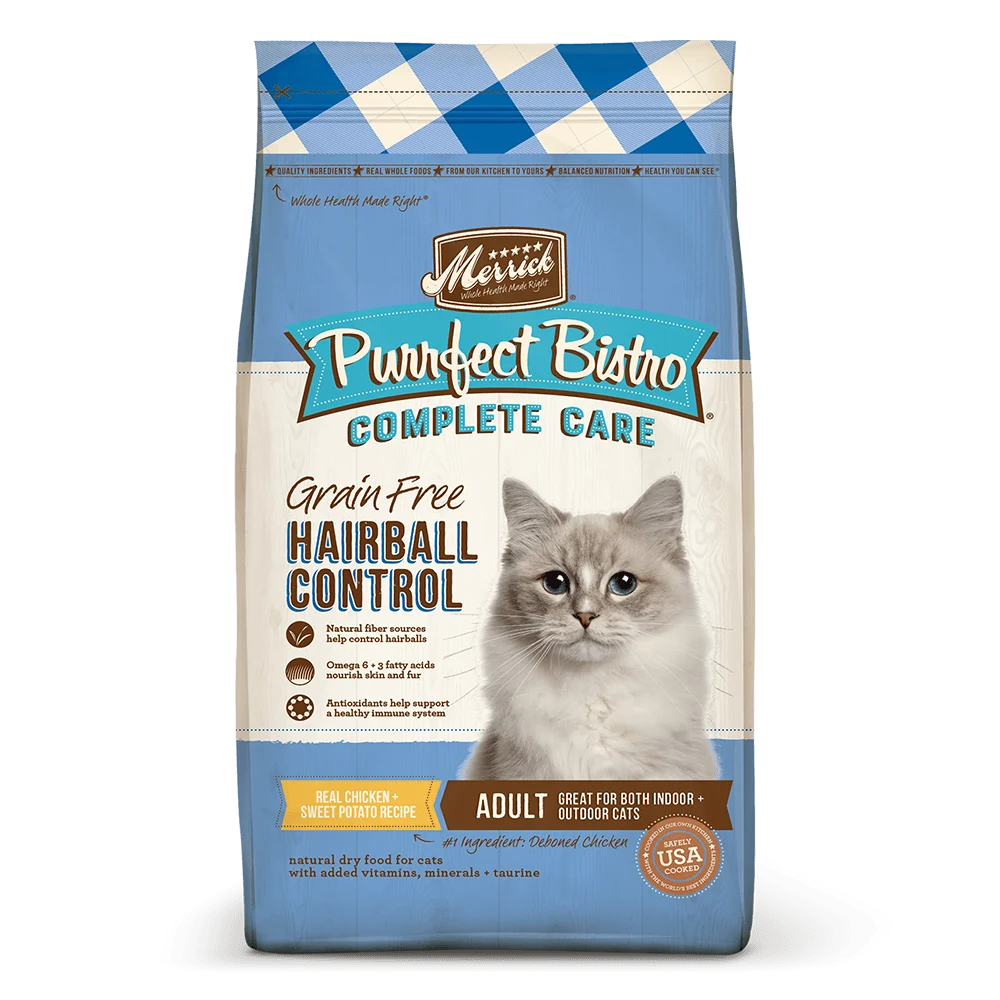 Merrick: Purrfect Bistro - Complete Care Grain Free Hairball Control Real Chicken + Sweet Potato Recipe