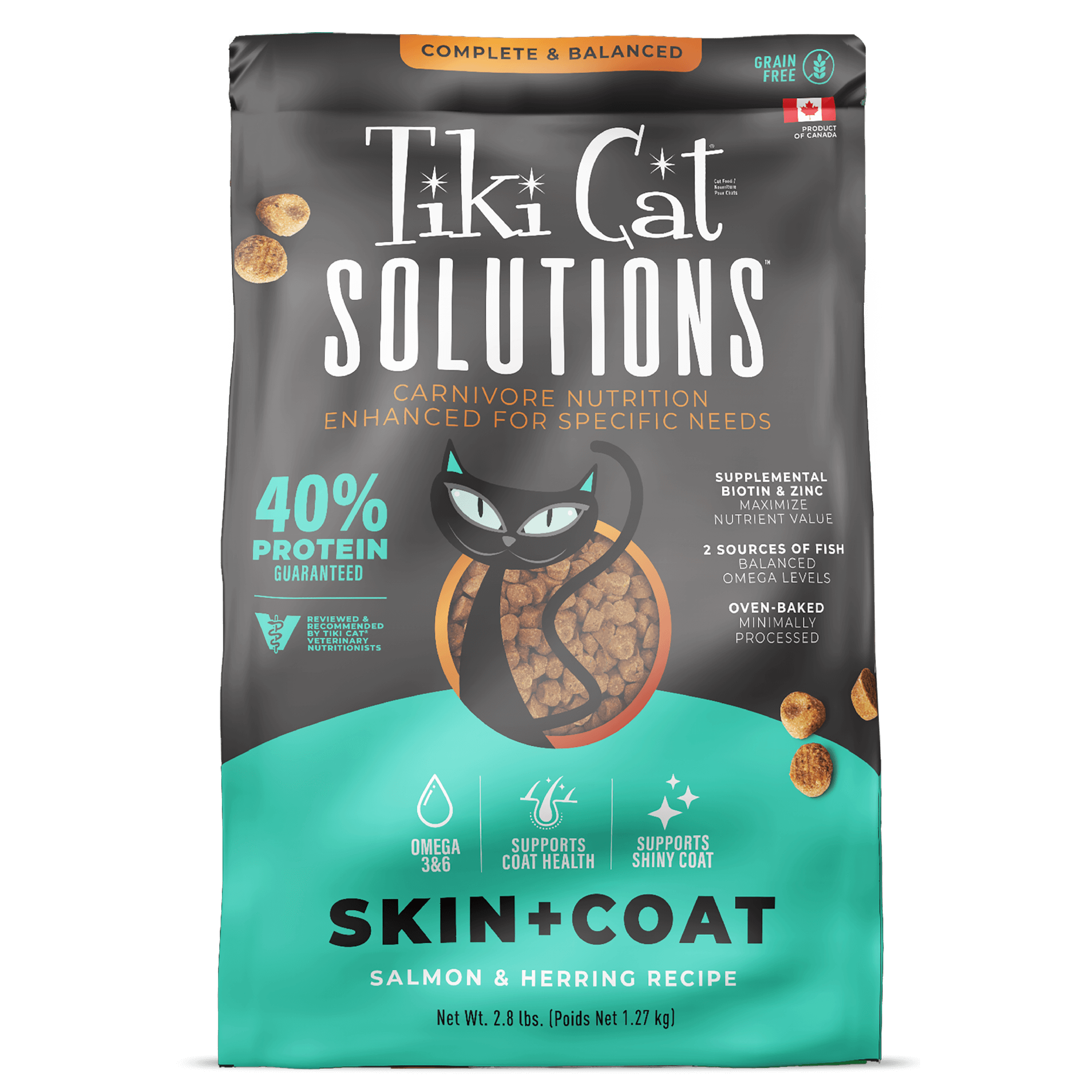 Tiki Cat: Solutions™ - Skin + Coat, Baked Kibble: Salmon & Herring Recipe